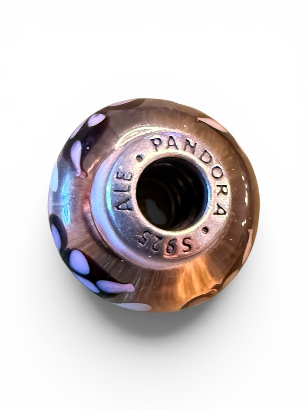 Pandora Purple Glass Charm Bead with Pink Accents